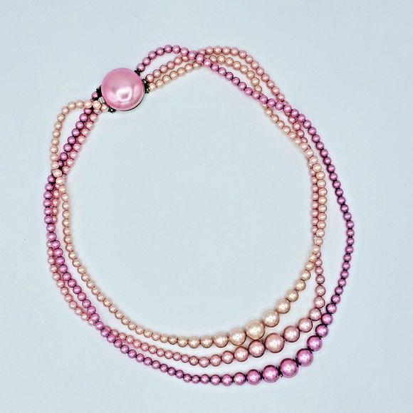 Pink Ombre Pearl Necklace Vtg Simulated Graduated Feminine Elegant Estate Jewel - Picture 5 of 10